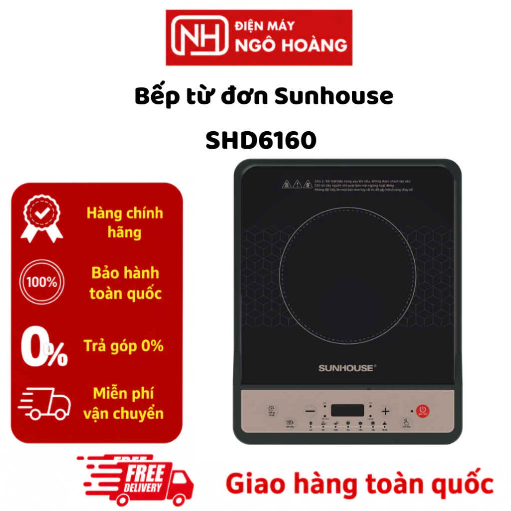 SHD6160 - Bếp từ đơn Sunhouse SHD6160 chính hãng, bếp từ đơn gia đình nấu nhanh tiết kiệm điện