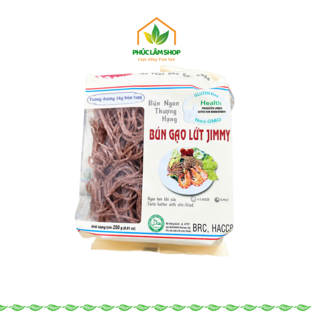 Bún gạo lứt Jimmy 250g chính hãng, bún khô giàu chất xơ, bún lứt sạch tốt cho sức khỏe