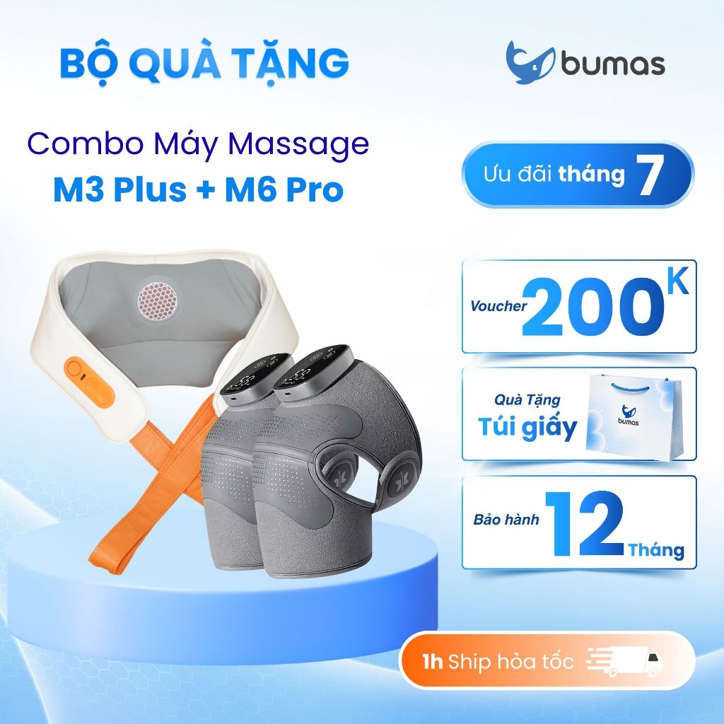 Set Quà Combo Máy Massage Cổ Vai Gáy BUMAS M3 PLUS + Máy Massage Đầu Gối BUMAS M6 Pro
