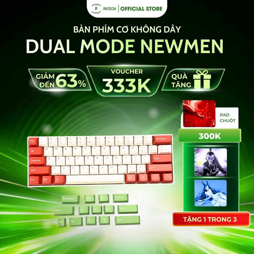 Bàn phím cơ không dây Dual Mode Newmen GM610Dy (Matcha keycap Extra), MX Hotswap, Keycap PBT Doubles