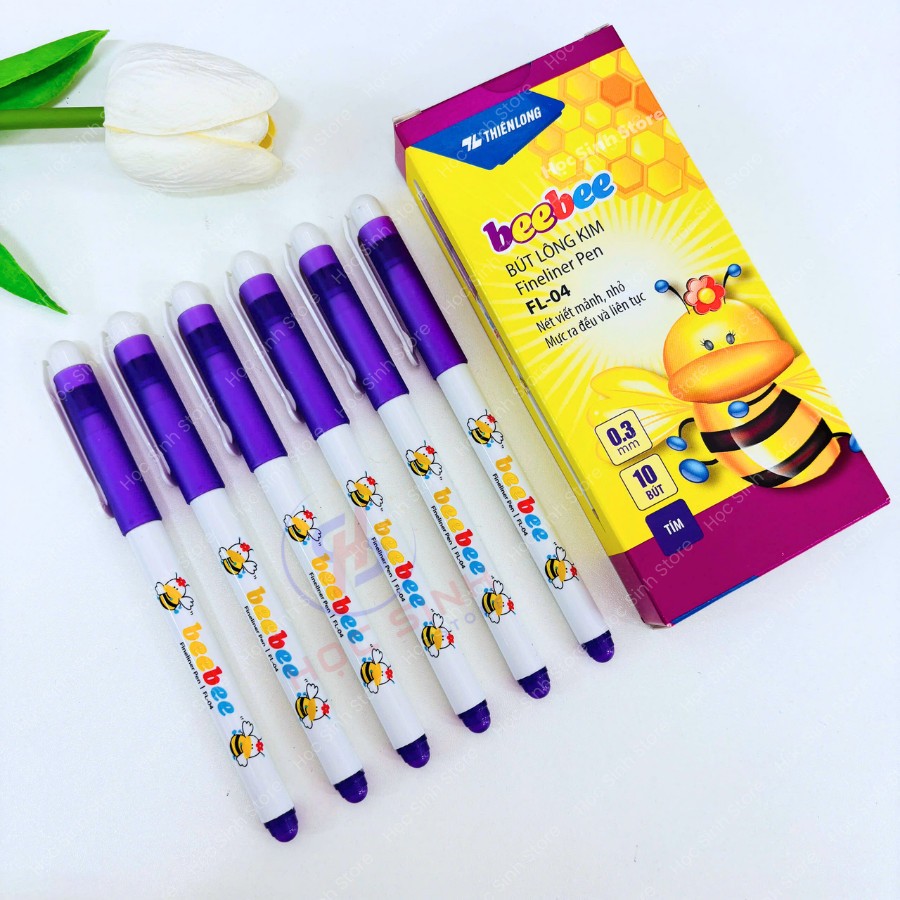 Hộp 10 Bút Lông Kim Thiên Long Bee FL-04 0.3mm (Chuẩn TL) – Nét Nhỏ, Mực Đều, Cho Học Sinh Tiểu Học【