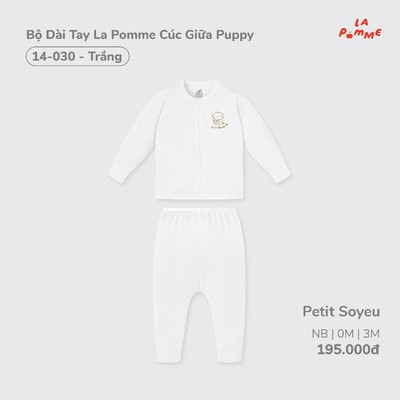 Bộ đồ dài Tay La Pomme Cúc Giữa Puppy - Trắng