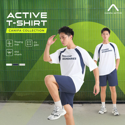 Áo phông active nam CANIFA phối màu dáng rộng 8TS26C005