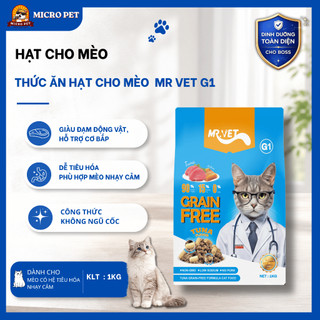 Hạt Cho Mèo MR.VET G1 ,Thức Ăn Hạt Cho Mèo Mrvet 1kg Không Ngũ Cốc, Giàu Protein, , Hỗ Trợ Tiêu Hóa Và Mượt Lông