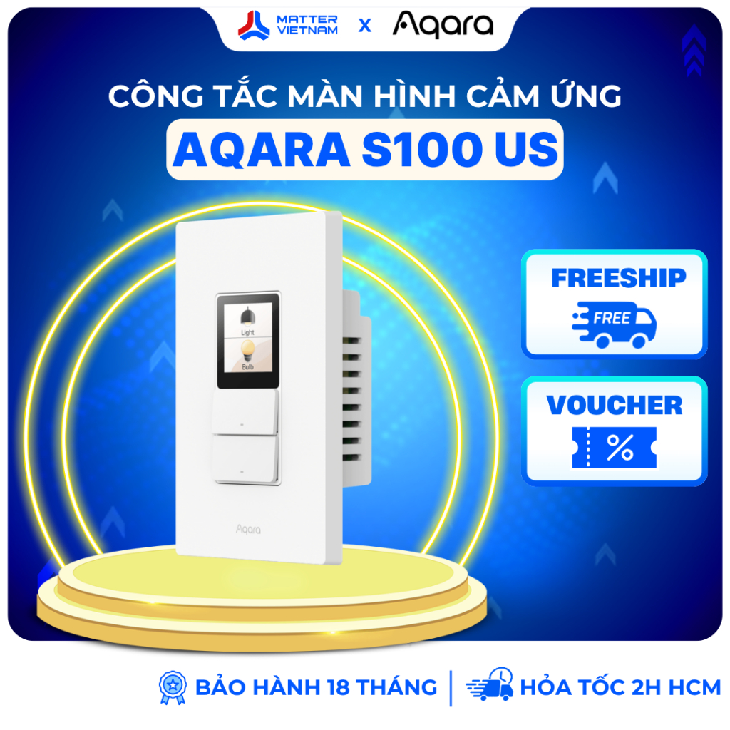 Aqara S100 US - Công Tắc Chữ Nhật Màn Hình Cảm Ứng, 2 Nút Vật Lý, Hỗ Trợ Matter, Thread - BẢN QUỐC T