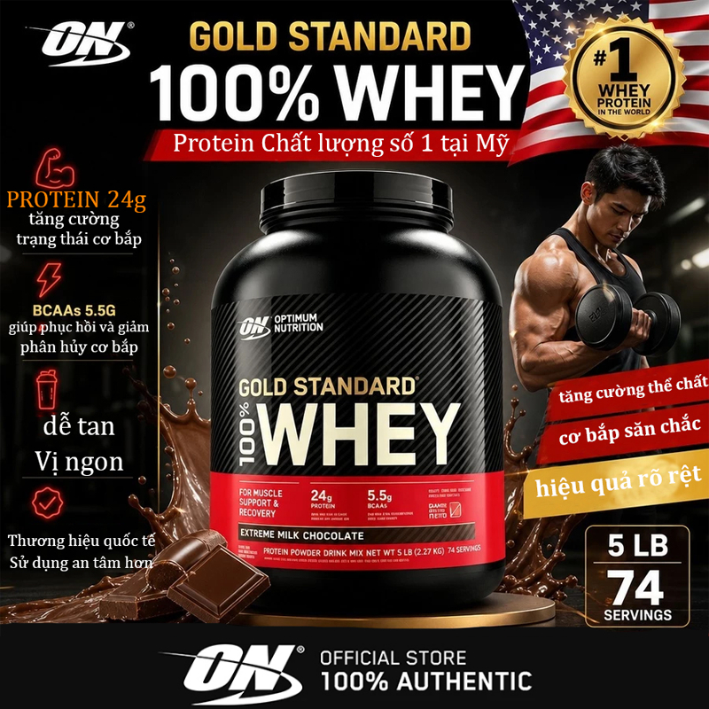 Gold Standard 100% Whey Protein, Sữa Tăng Cơ Whey ON Protein Optimum Nutrition Protein Isolate -5lbs