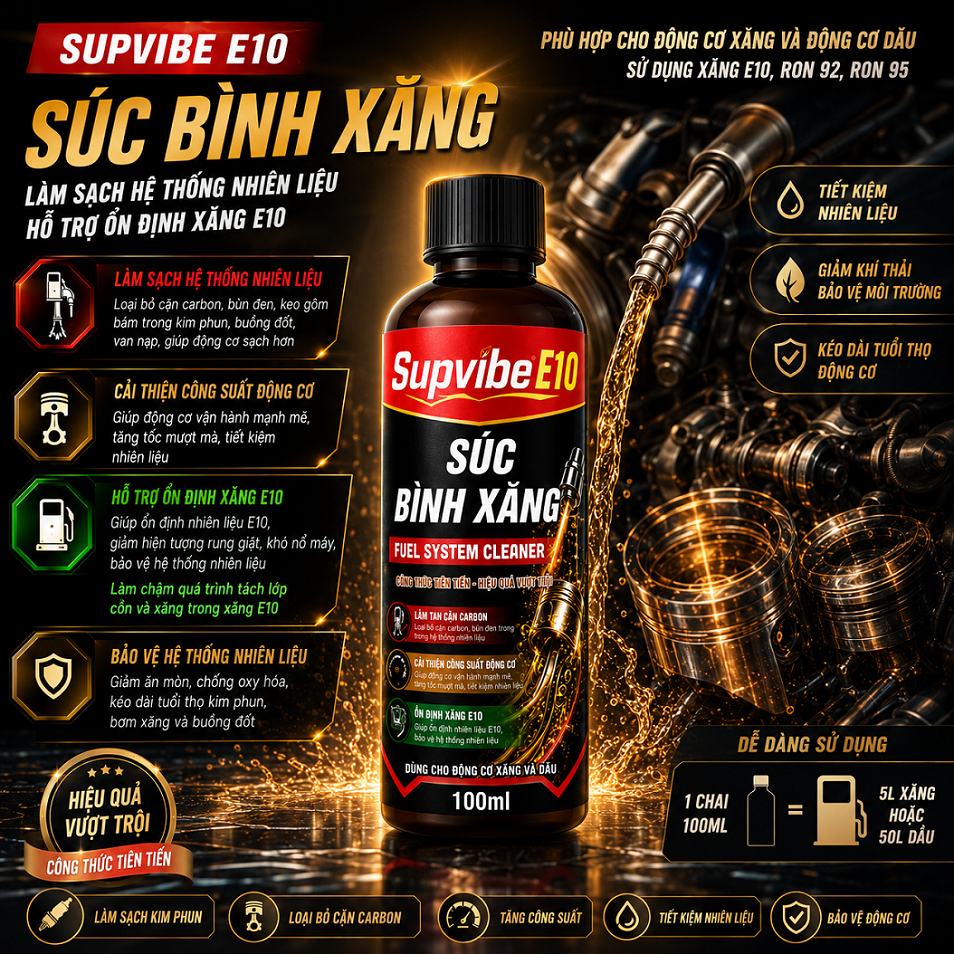 [CHÍNH HÃNG] Súc Béc Xăng Cao Cấp Kèm Ổn Định Xăng E10, Vệ Sinh Buồng Đốt, Ổn Định Hệ Xăng E10
