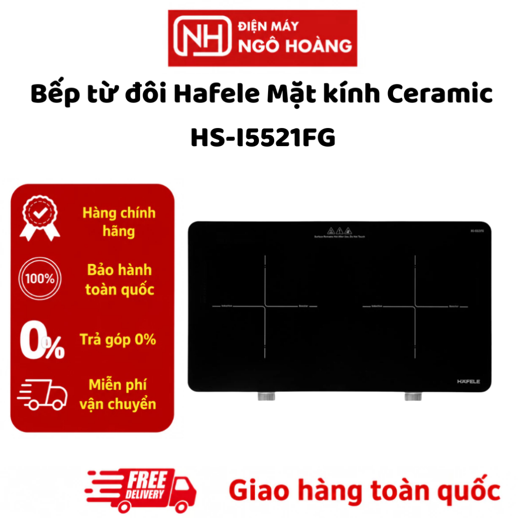 HS-I5521FG - Bếp từ đôi Hafele HS-I5521FG chính hãng, 2 vùng nấu, công suất 3000W, mặt kính Ceramic