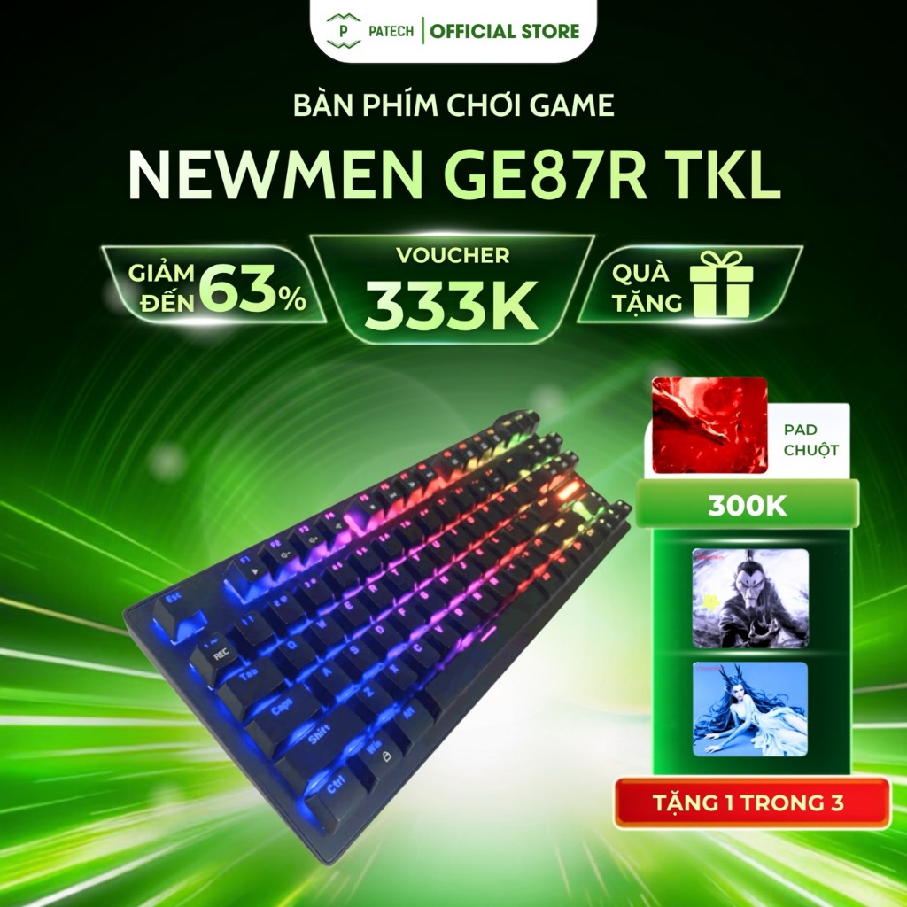 Bàn phím chơi game Newmen GE87R TKL có màn led nhiều màu - Hàng chính hãng - Bảo hành 24 tháng