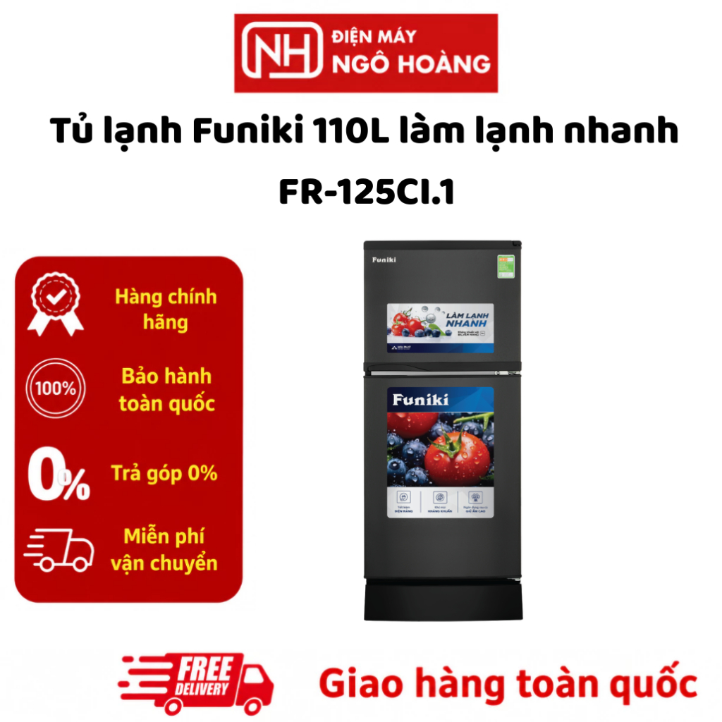 FR-125CI.1 - Tủ lạnh Funiki FR-125CI.1 120 lít chính hãng, 2 cánh, ngăn đá trên, kháng khuẩn Silver 