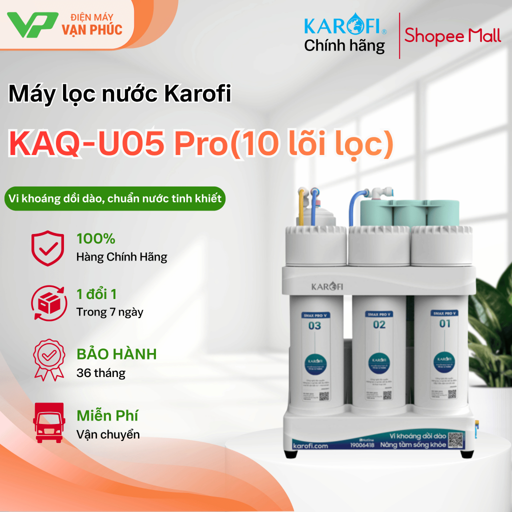 Máy lọc nước Karofi KAQ-U05 Pro, 10 lõi lọc- Bảo Hành chính hãng 36 tháng