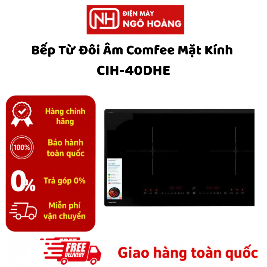 CIH-40DHE - Bếp Từ Đôi Âm Comfee CIH-40DHE 4000W Mặt Kính Cao Cấp Điều Khiển Cảm Ứng Chính Hãng