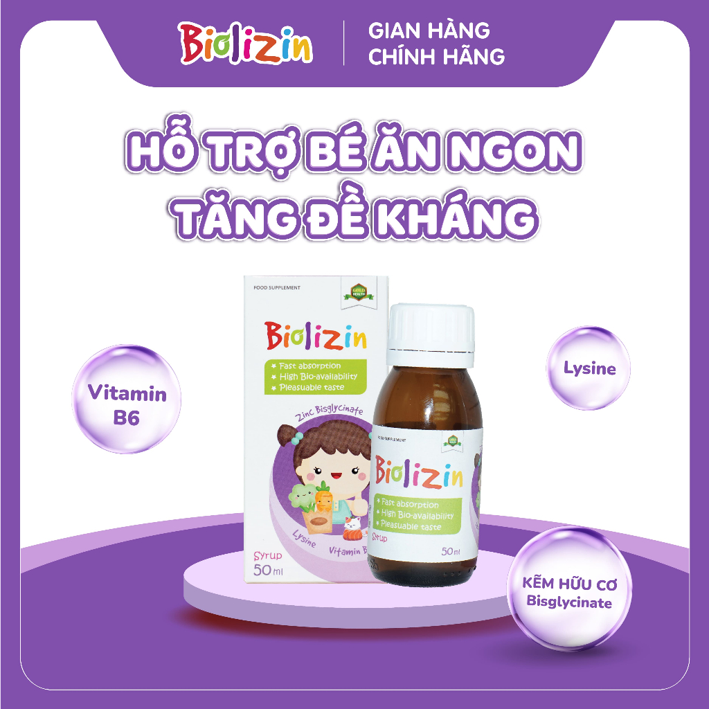 Kẽm Biolizin Hộp 50ml - Bộ 3 Kẽm + Lysine + B6 Hỗ Trợ Bé Ăn Ngon, Hấp Thu Tốt, Tăng Sức Đề Kháng