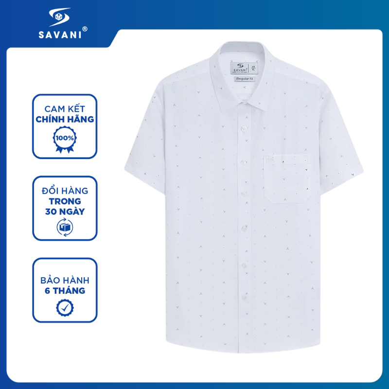 Áo Sơ Mi Nam Ngắn Tay Tà Lượn Có Túi SAVANI, Chất Viscose Mềm Mại, Thoáng Mát MSSA024S6
