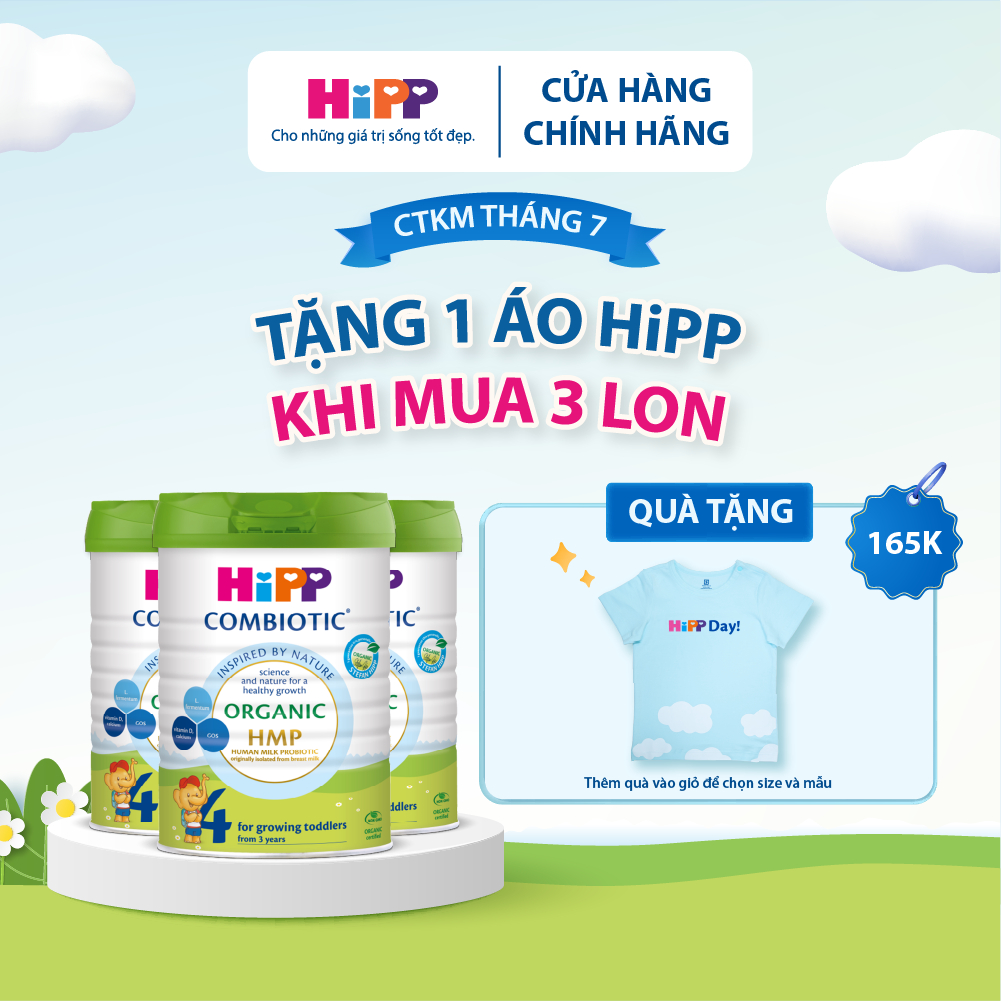 Combo 3 lon Sữa bột công thức HiPP 4 Organic Combiotic 800g Dành cho trẻ từ 3 tuổi