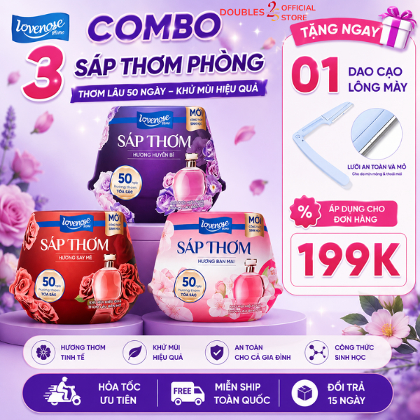 Combo 3 Sáp Thơm Phòng Lovenose 230g Lan Tỏa Hương Thơm Ngát 50 Ngày, khử mùi tốt - DOUBLES 2SSHOP
