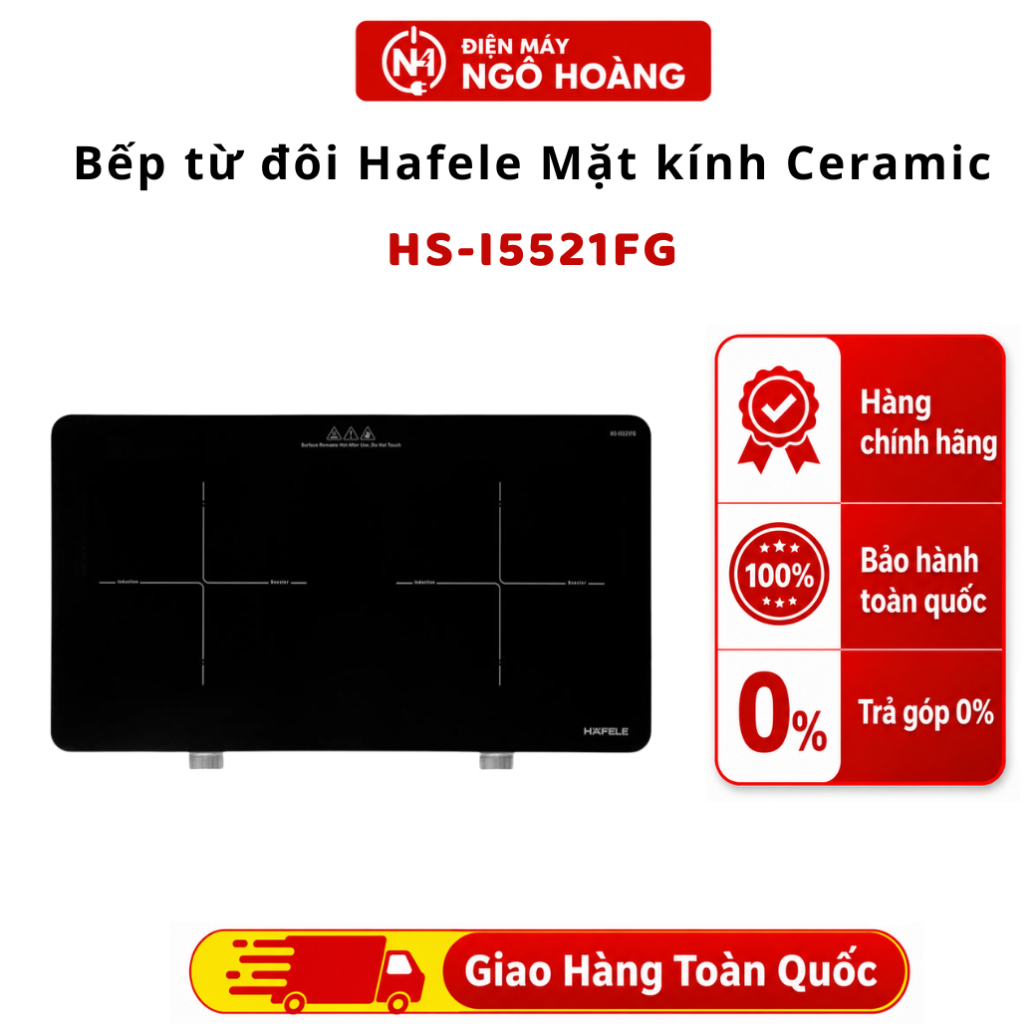 HS-I5521FG - Bếp từ đôi Hafele HS-I5521FG 536.66.850 chính hãng, 2 vùng nấu, mặt kính Ceramic