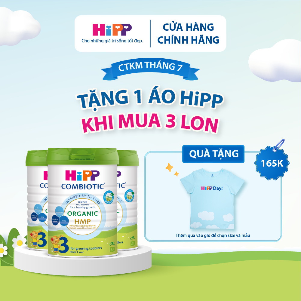 Combo 3 lon Sữa bột công thức HiPP 3 Organic Combiotic 800g hỗ trợ tiêu hóa và tăng chiều cao