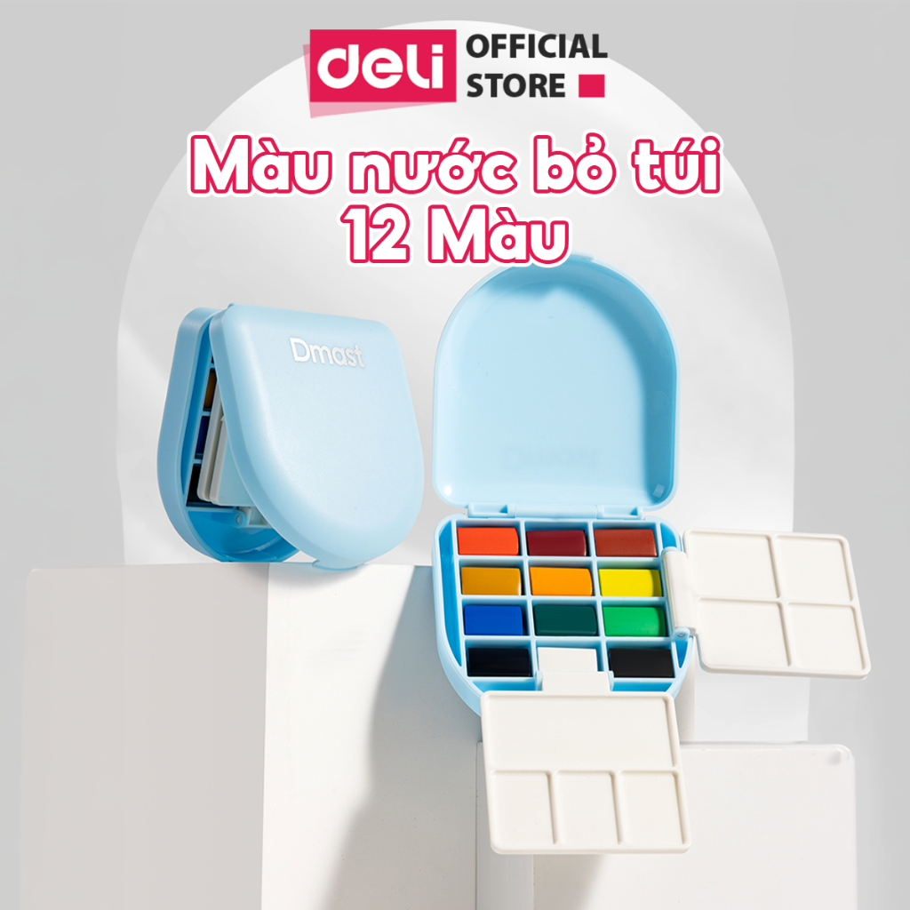 Set 12 Màu Nước Nén Deli Dmast  Hộp Màu Nước Bỏ Túi Mini Cho Học Sinh, Họa Sĩ