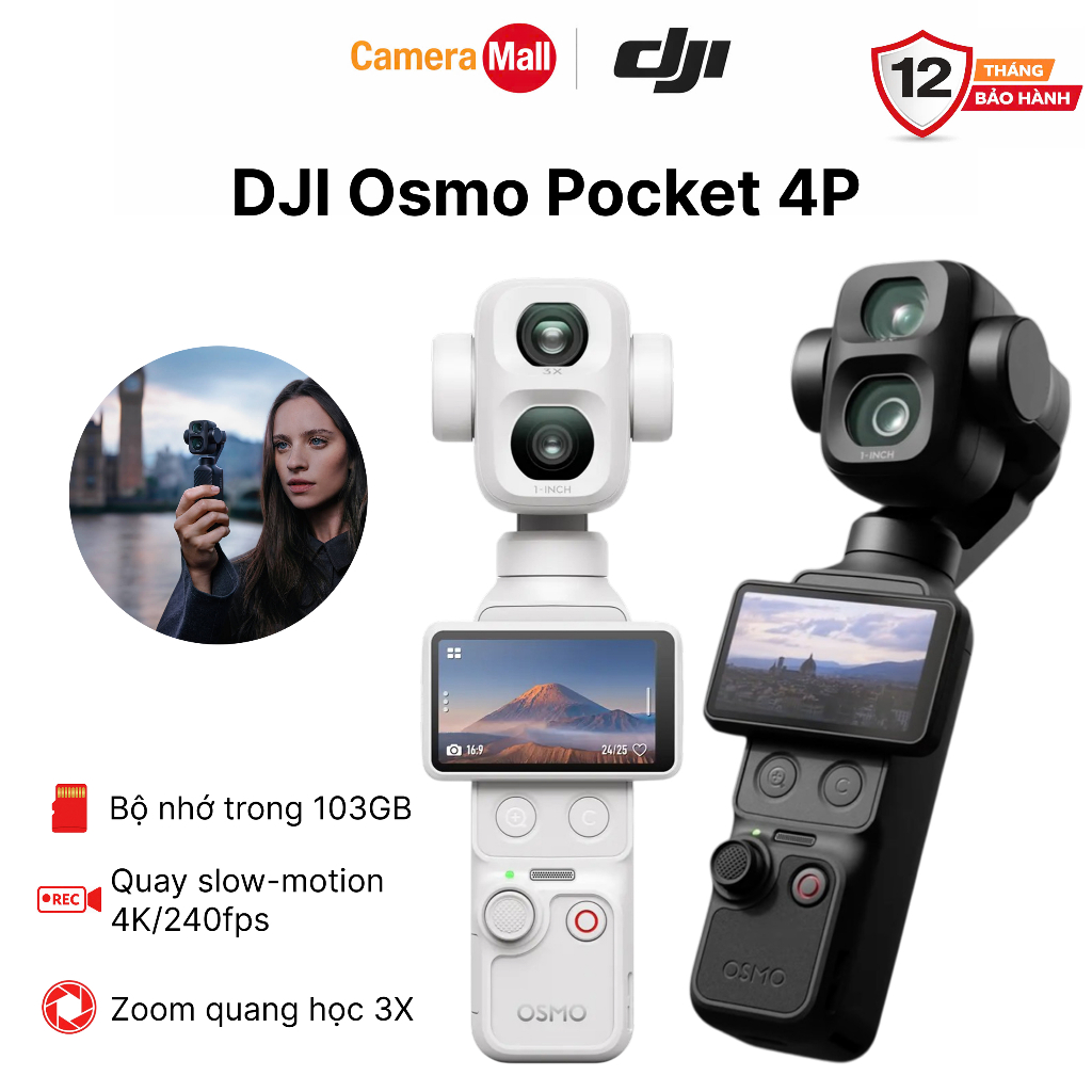 Camera DJI Osmo Pocket 4P - Camera Kép AI, Màu 17 Stop, D-Log 2 Pro, 4K/240fps, 103G Bộ Nhớ Chính Hãng BH 12 Tháng