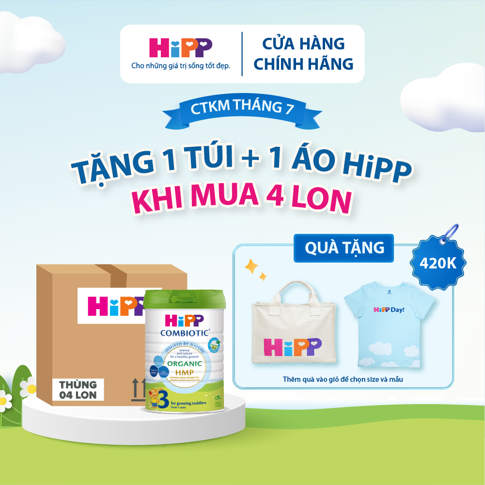 [Tặng Túi HiPP] Thùng 4 lon Sữa bột công thức HiPP 3 Organic Combiotic 800g