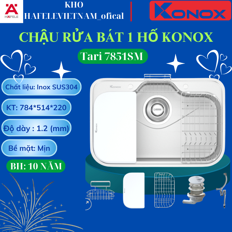 CHẬU RỬA BÁT KONOX 1 HỐ TARI 7851SM phong cách Nhật bề mặt MỊN