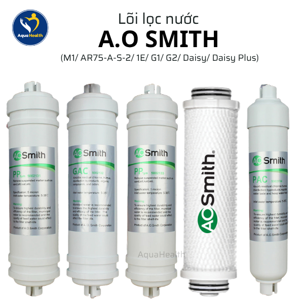 Bộ Lõi Lọc Nước A.O Smith Dùng Cho Máy Lọc Nước A.O Smith (M1/ AR75-A-S-2/ 1E/ G1/ G2/ Daisy/ Daisy 