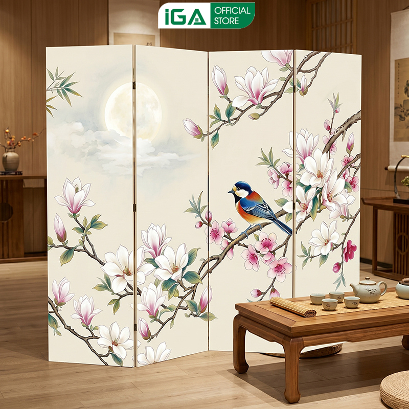 Bình phong vách ngăn nghệ thuật khung gỗ bọc vải canvas thương hiệu IGA - GP392
