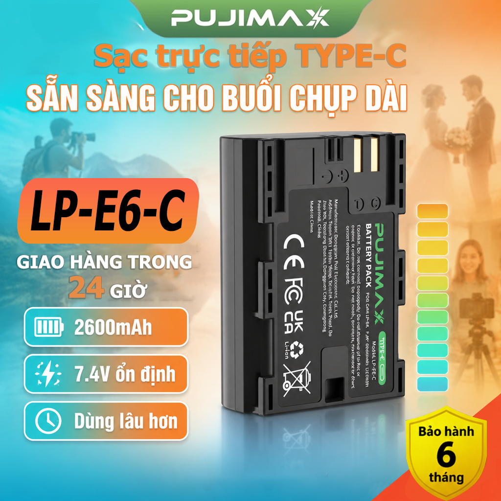 PUJIMAX|LP-E6-C,pin thay thế dung lượng cao phù hợp cho Canon 5D Mark 4, 6D Mark II, R5, R6, R7, 90D