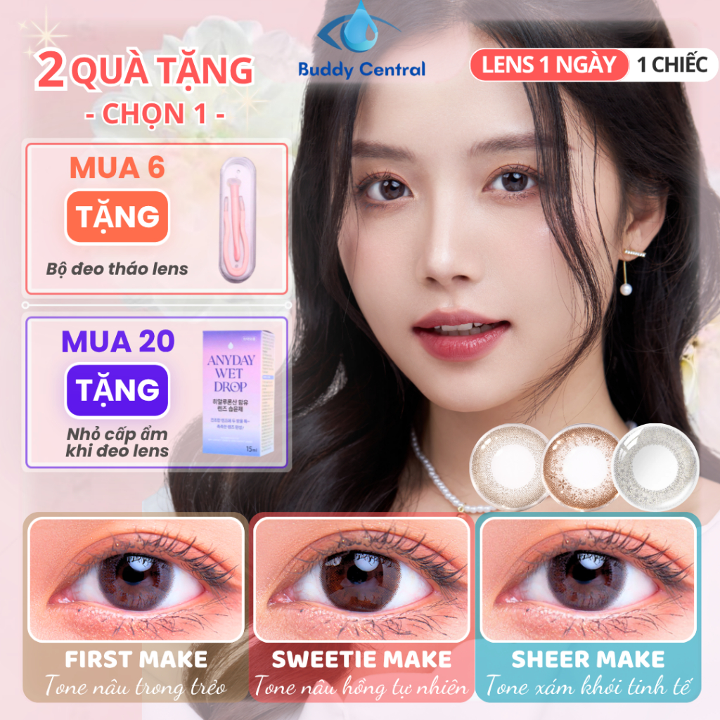 Lens Seed 1 ngày có màu Eye coffret - Sheer, Sweetie, First Make đủ độ - Buddy Central