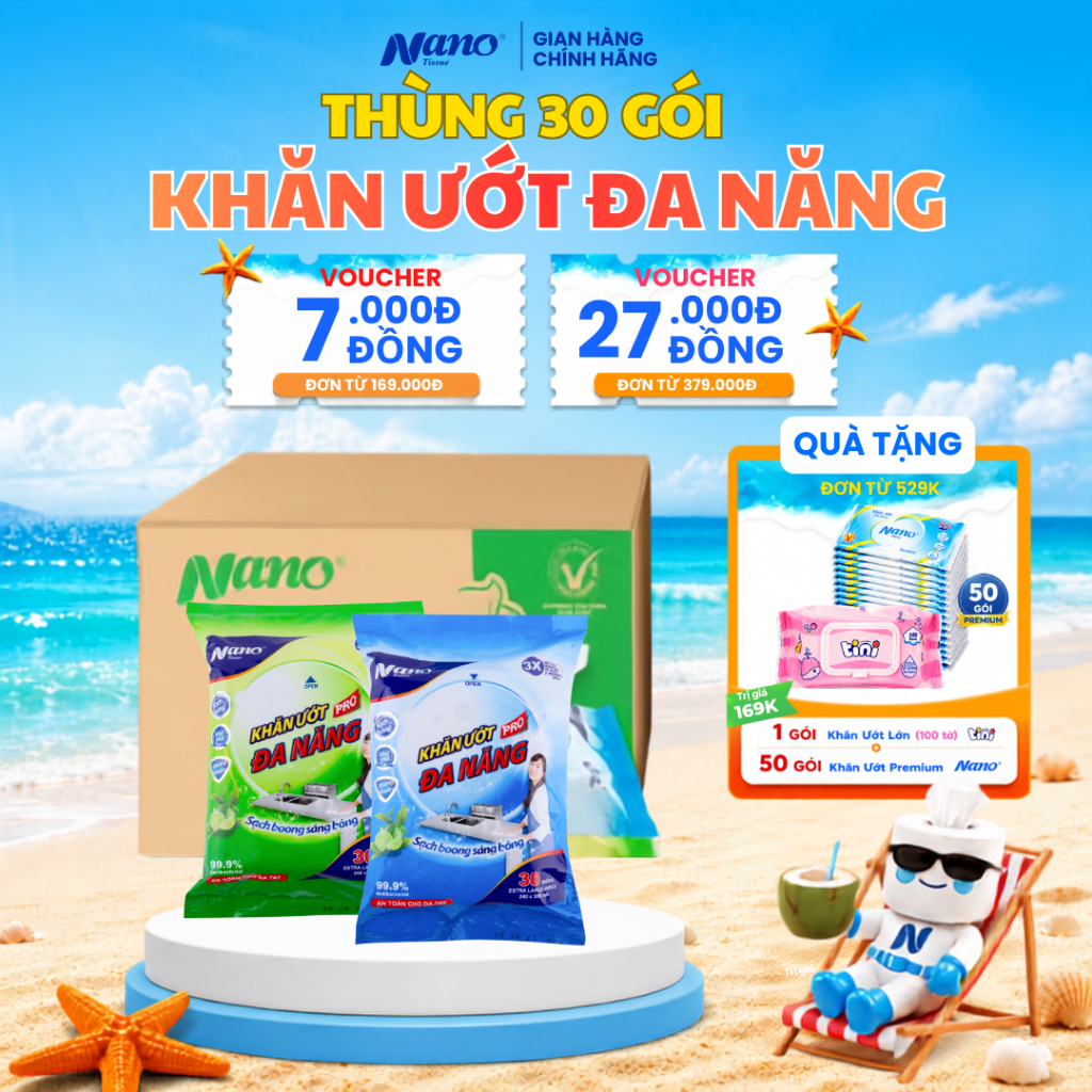 Thùng Khăn Ướt Đa Năng Nano 30 Gói Lau Bếp Và Vật Dụng Gia Đình Nano Tissue