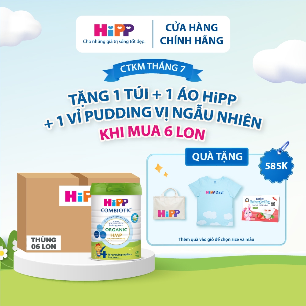 [Tặng Túi HiPP & Pudding] Thùng 6 lon Sữa bột công thức HiPP 4 Organic Combiotic 800g
