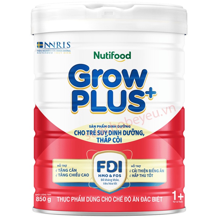 Sữa Grow Plus 0+ 1+ 2+ đỏ / xanh Nutifood 850g  cho bé