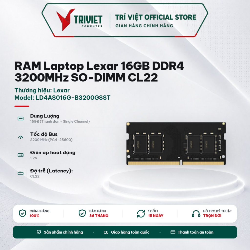 RAM Laptop Lexar 16GB DDR4 3200MHz SO-DIMM CL22 1.2V LD4AS016G-B3200GSST