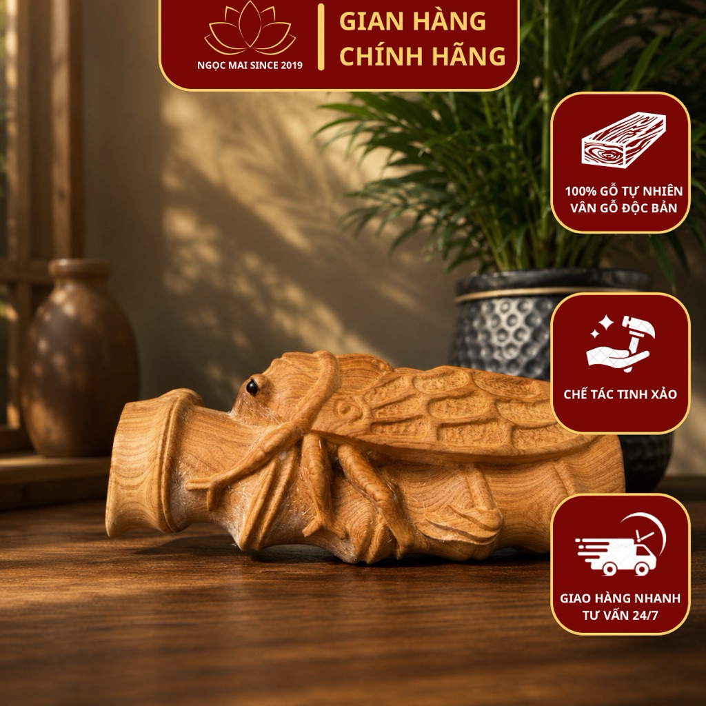 Tượng Ve Sầu Bằng Gỗ Trang Trí Bàn Làm Việc Phong Thủy Cầu Học Hành Đỗ Đạt -Mọng Dầu Thơm Nức