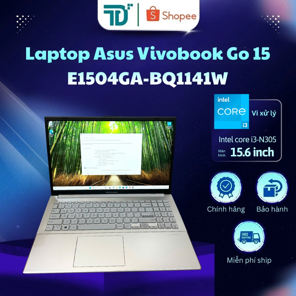 Laptop Asus Vivobook Go 15 E1504GA-BQ1141W i3-N305/8GB/256GB/15.6" FHD/Win11_Bạc - Laptop 99%