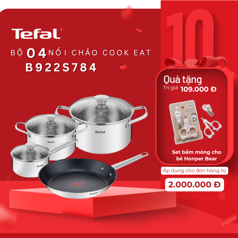 Bộ nồi chảo Inox cao cấp Cook Eat B922S784 (16, 20, 24, 28cm) - Bảo hành chính hãng 02 năm
