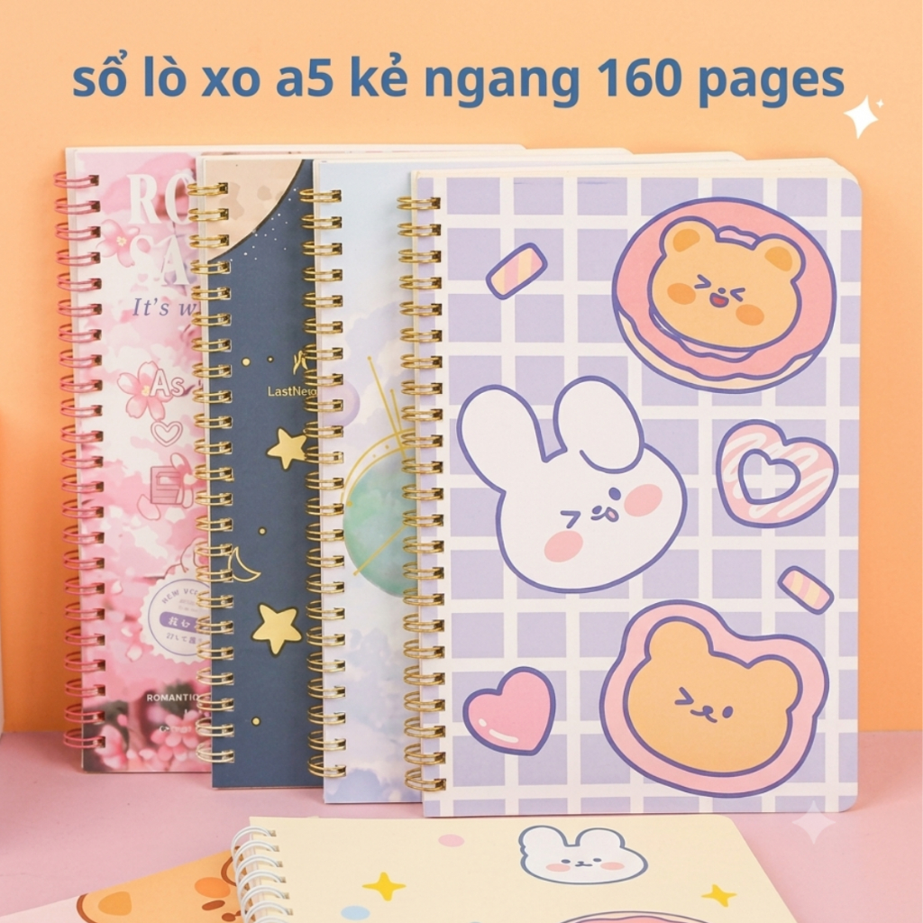(LÒ XO A5) SỔ TAY LÒ XO A5 / SỔ GHI CHÚ BÌA MỀM 160 TRANG MẪU HOẠT HÌNH DỄ THƯƠNG kẻ ngang