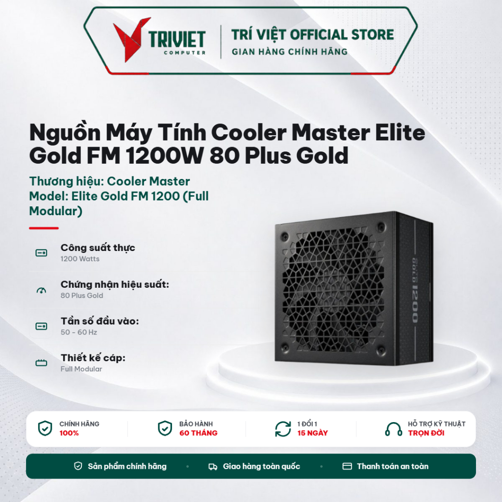Nguồn Máy Tính Cooler Master Elite Gold FM 1200W 80 Plus Gold Full Modular ATX 3.1 PCIe 5.1 PSU