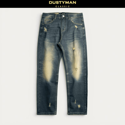 Quần Jean Nam Slim Fit Grim Dustyman, Xanh Rách Cổ Điển,Co Dãn Nhẹ, 611-16 Slim Fit