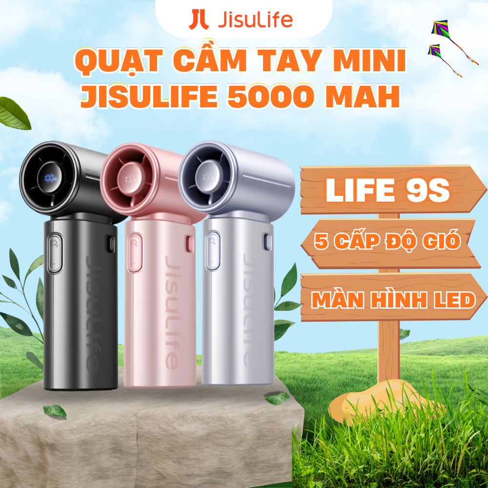 Quạt Cầm Tay Jisulife Life 9S 40000RPM Pin 5000mAh USB-C 5 Cấp Độ Gió Mini Turbo Mạnh