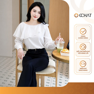 Áo Kiểu Nữ 𝐂𝐂𝐇𝐀𝐓 Dáng Suông Kiểu Marin Xếp Ly Bèo Chất Liệu Tơ Tằm Mềm Mại 16FDV9129ST