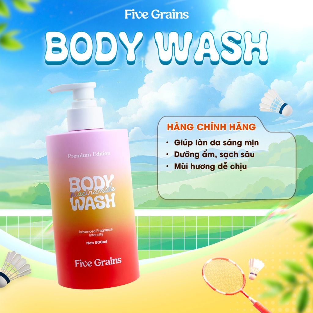 Sữa tắm Cao cấp Five Grains giúp dưỡng trắng da Niacinamide lưu hương nước hoa 500ML phiên bản nâng 