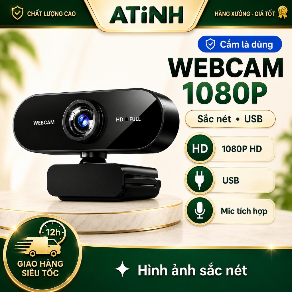 Webcam 1080P/2K/4K Full HD, Camera Máy Tính Có Mic Khử Ồn, USB Cắm Là Dùng, Hỗ…