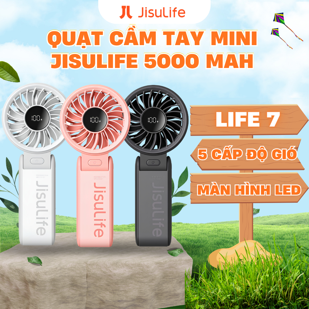 Quạt cầm tay mini Jisulife Life 7 ABS 5 cấp độ gió 3600mAh/5000mAh Sử dụng liên tục 12 Giờ -BH12T