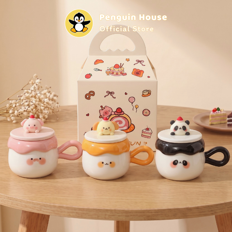 [Penguin] Ly sứ dễ thương, Cốc sứ cute 400ml cốc sứ decor bàn học phòng ngủ quà sinh nhật nữ_FS3