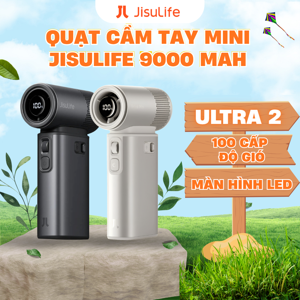 Quạt du lịch cầm tay đa năng Jisulife ULTRA2, tích hợp làm sạc dự phòng, đèn pin soi sáng tiện lợi