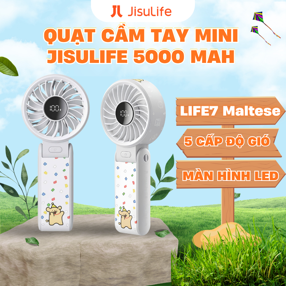 [ Jisulife x Maltese ] Quạt cầm tay tích điện mini Jisulife Life 7 | 5 cấp độ gió | pin 5000mAh - BH