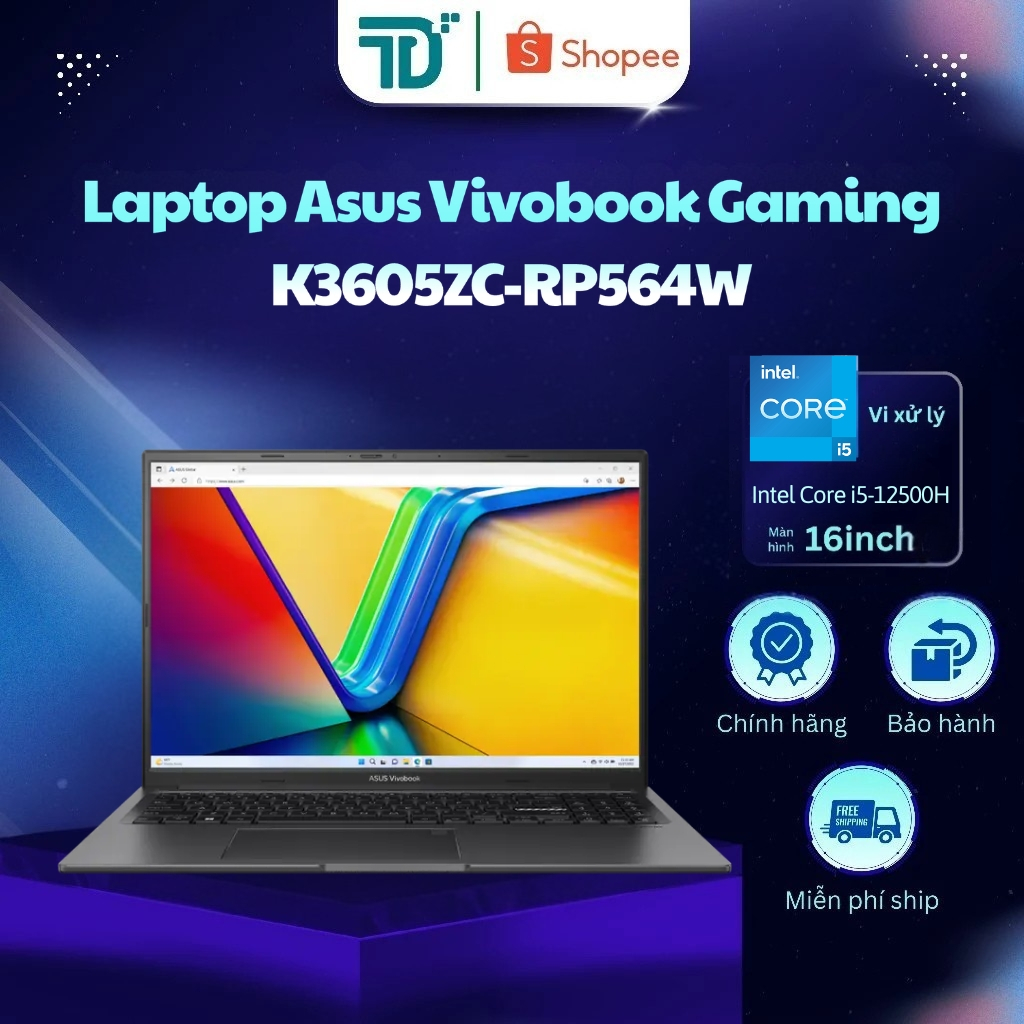 Laptop Asus Vivobook Gaming K3605ZC-RP564W i5-12500H/16GB/512GB/16"/RTX3050 4GB/W11_Đen - 99%