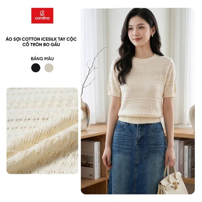 Áo kiểu nữ CARDINA chất liệu sợi cotton icesilk tay cộc cổ tròn bo gấu 6ALC08